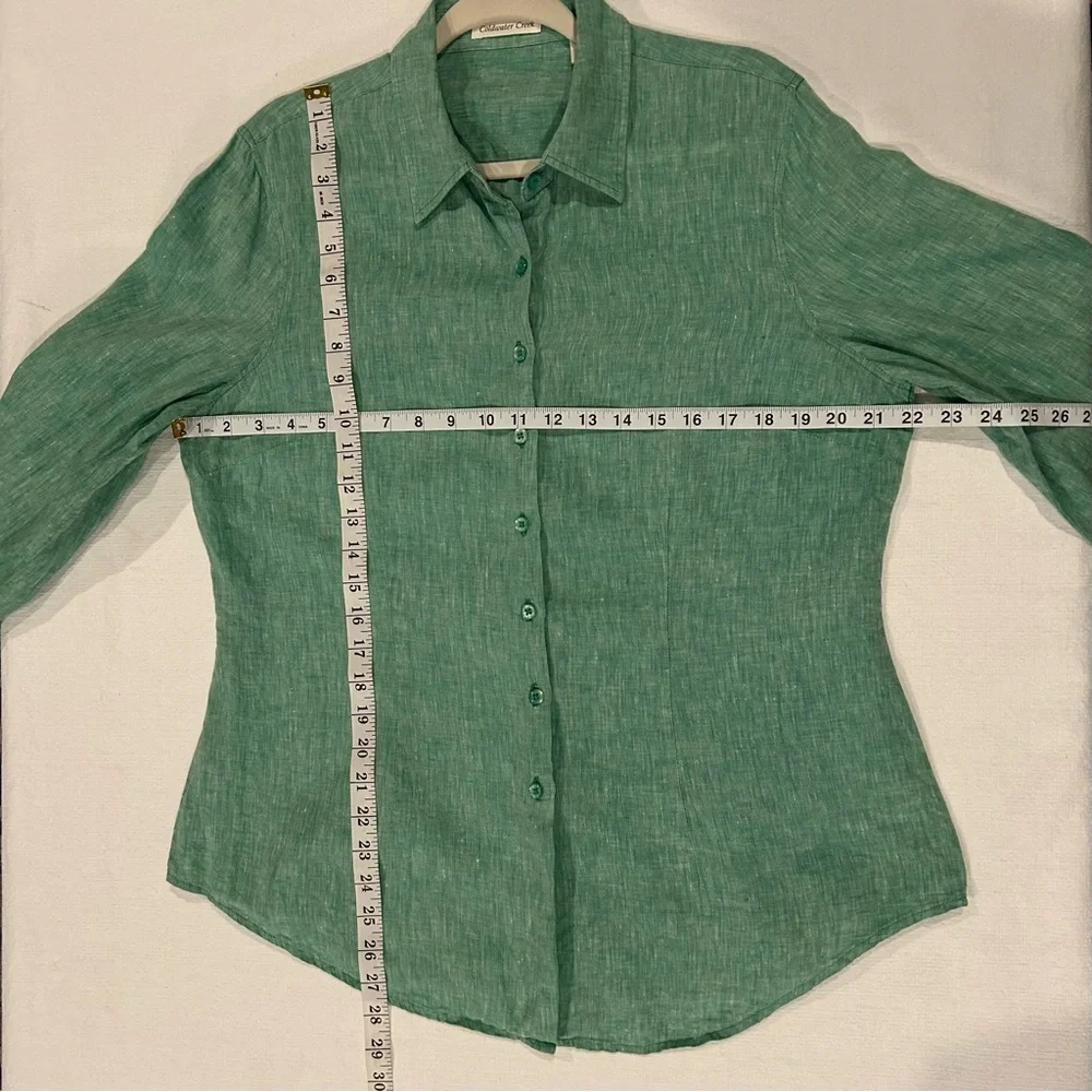 Coldwater Creek 100% Linen Button Up Blouse Quarter Length Sleeves Green Size L - Picture 9 of 11